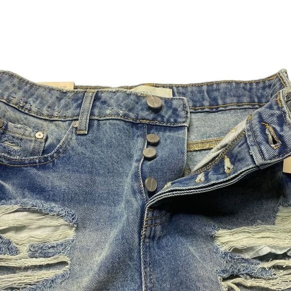 BAN-JARA Jr’s Sz 3/25 Super High Rise Loose Fit Cut Out Distressed Denim Shorts - Picture 2 of 5